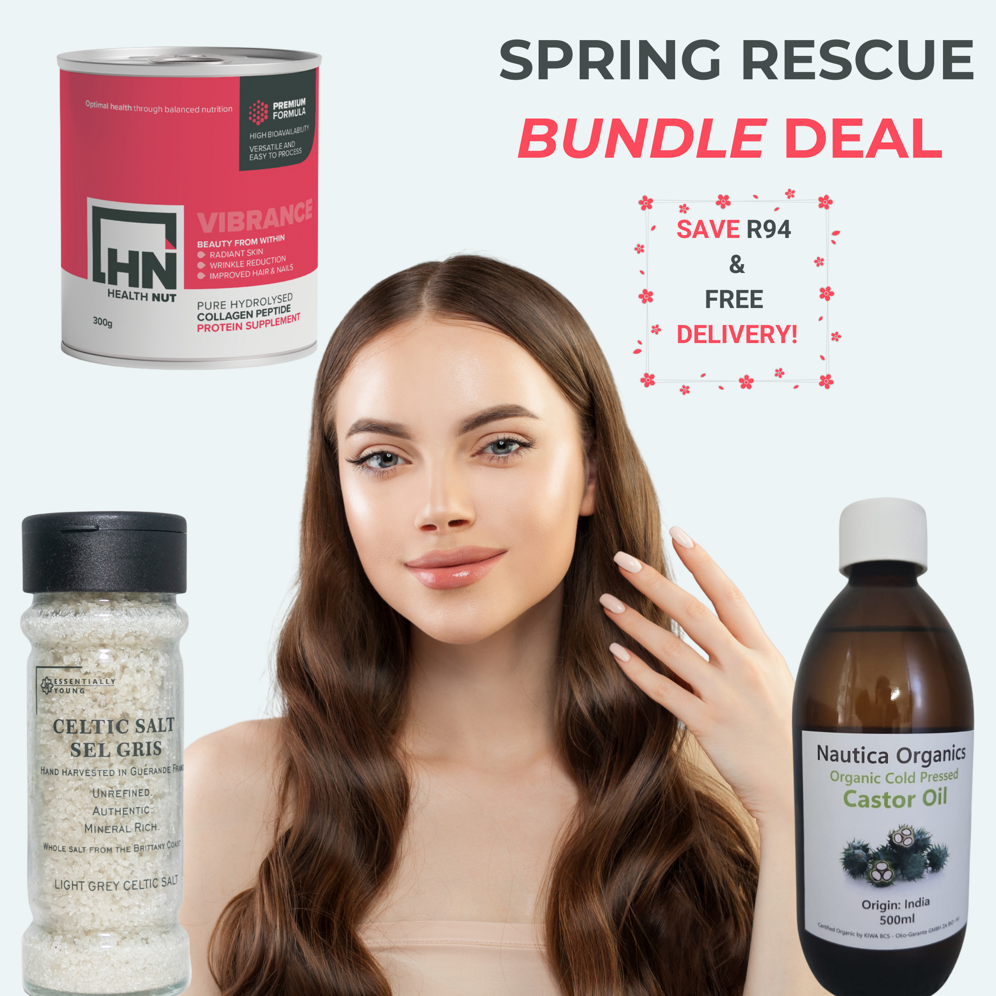 Collagen and Castor Oil Spring Rescue Bundle Deal - For increased Hydration, stronger hair and nails